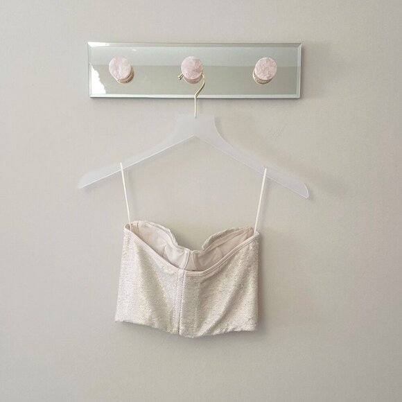 NWOT Zara champagne ecru sequin embellished corset crop top, XS, S, M, or L - Picture 8 of 16